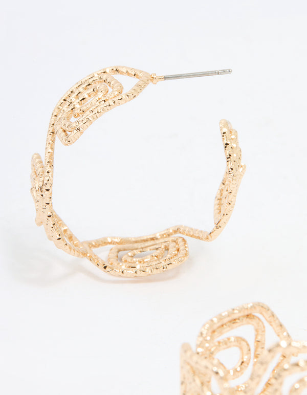 Gold Textured Twisted Hoop Earrings