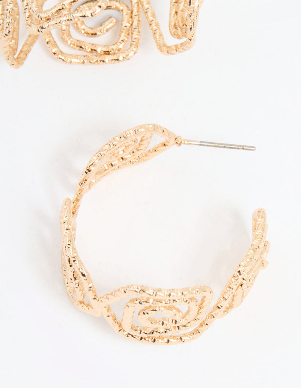 Gold Textured Twisted Hoop Earrings