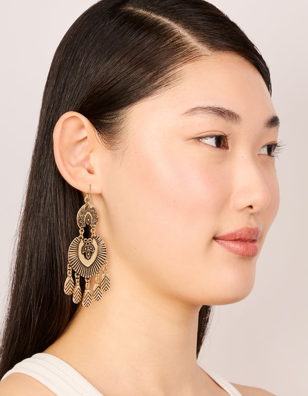 Antique Gold Dreamcatcher Drop Earrings