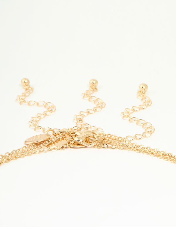 Gold Enamel Heart Rose & Cross Layered Necklace