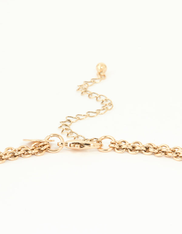 Antique Gold Textured Brown Circle Disc Layered Necklace