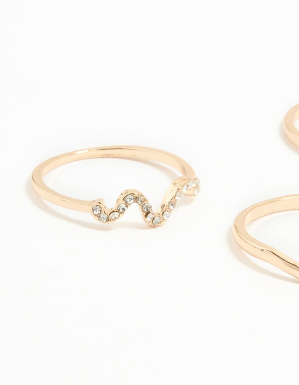 Gold Wavy & Chain Rings 4- Pack