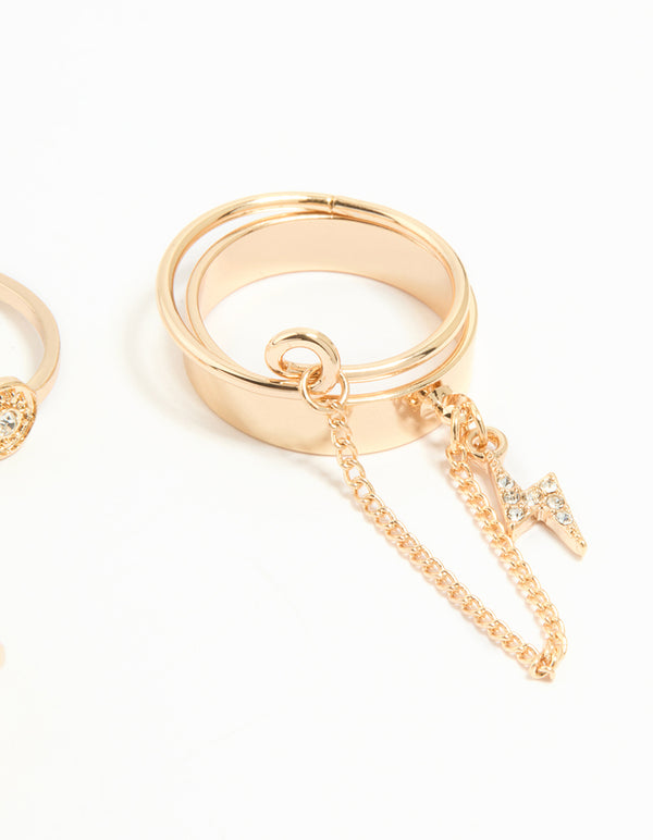 Gold Wavy & Chain Rings 4- Pack
