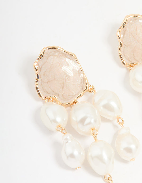 Gold Pearl Triple Layered Drop Earrings