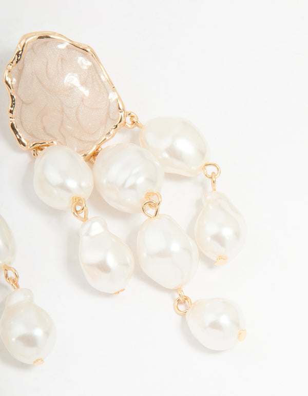 Gold Pearl Triple Layered Drop Earrings