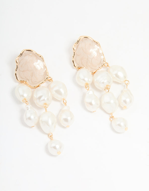 Gold Pearl Triple Layered Drop Earrings