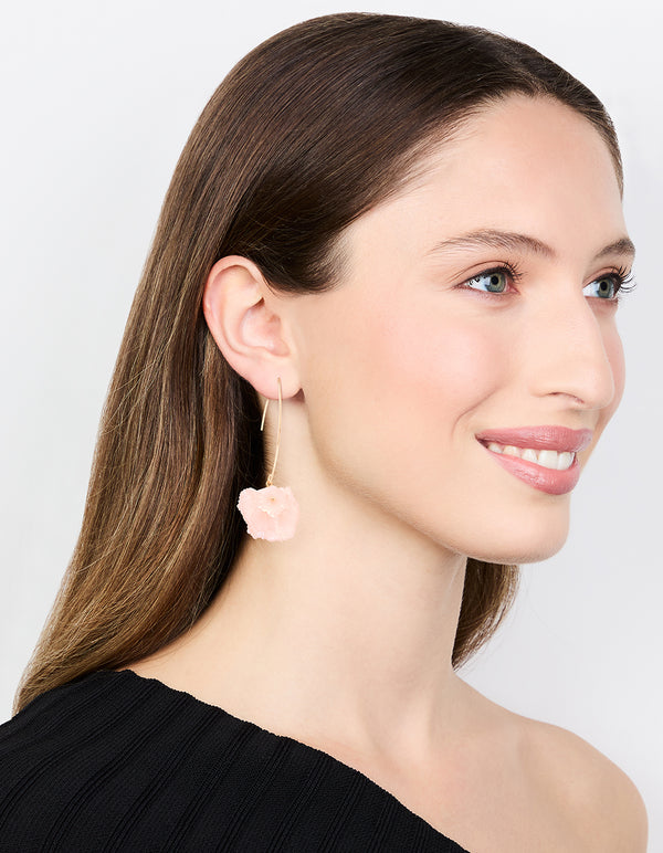 Gold Wire Pink Floral Drop Earrings