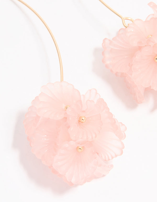 Gold Wire Pink Floral Drop Earrings