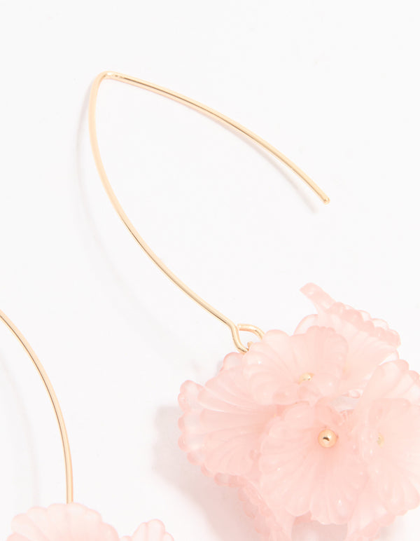Gold Wire Pink Floral Drop Earrings