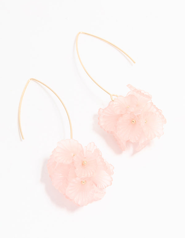 Gold Wire Pink Floral Drop Earrings