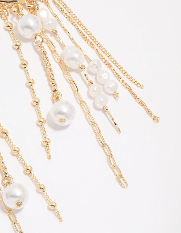 Gold Chain & Pearl Huggie Earrings