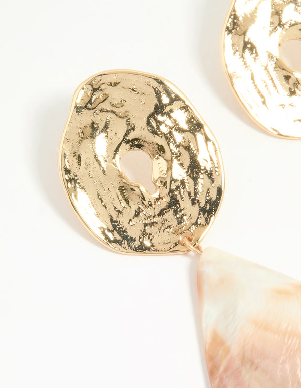 Gold Pink Genuine Shell Disc Drop Earrings