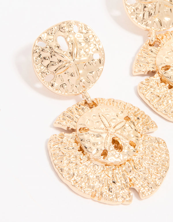 Gold Sand Dollar Drop Earrings