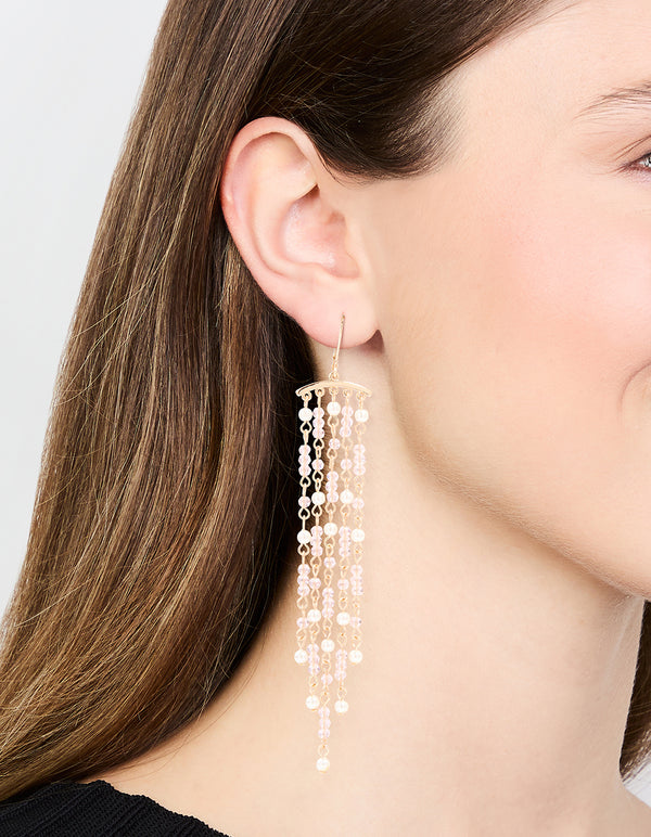 Gold Pearl & Pink Beaded Drop Earrings