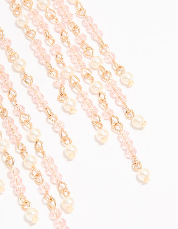 Gold Pearl & Pink Beaded Drop Earrings