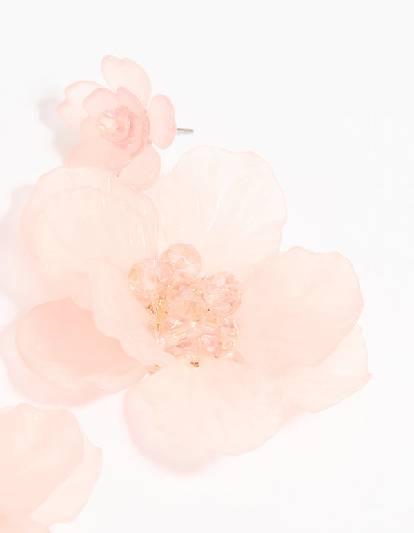 Pink Flower Layered Drop Earrings