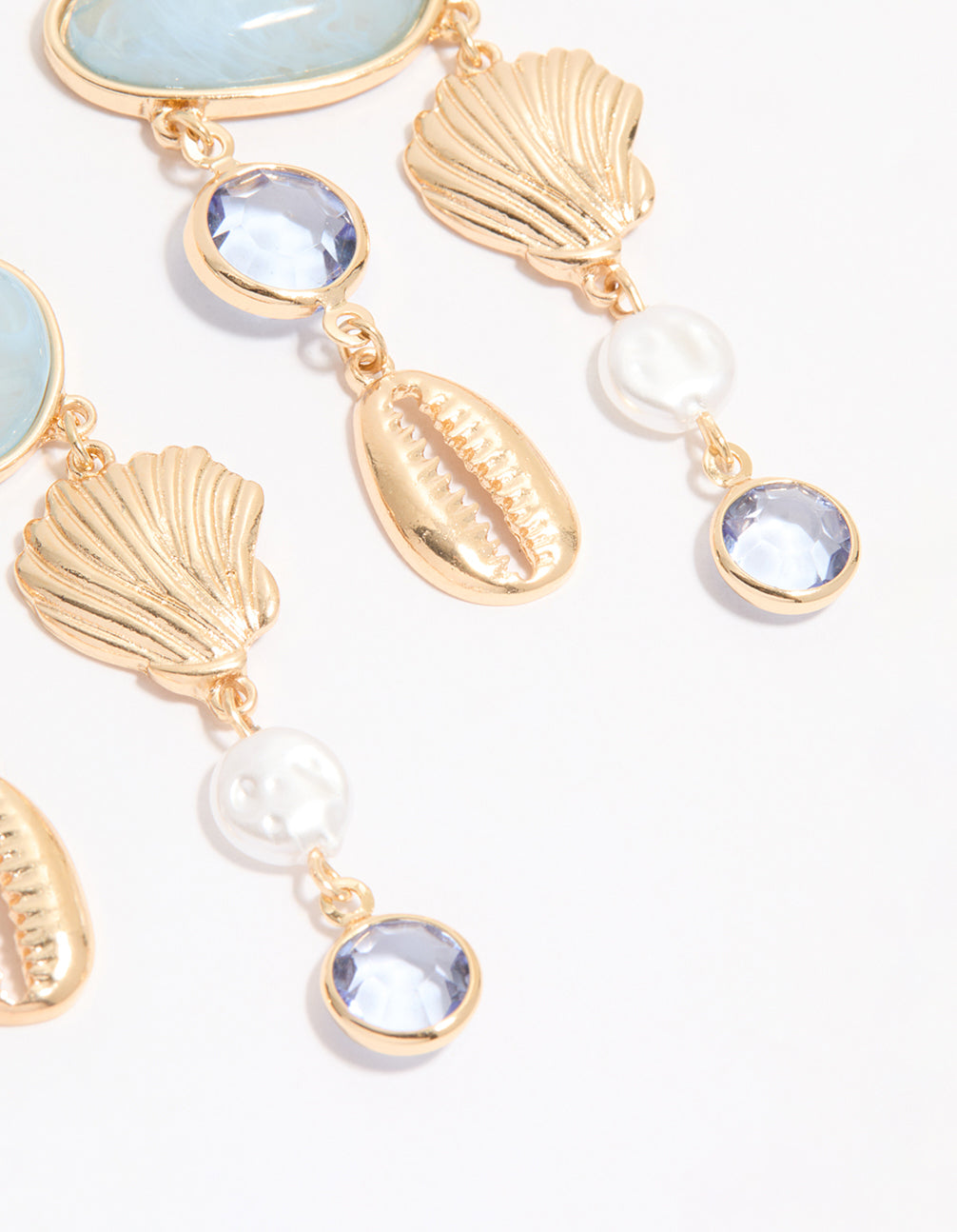 Gold Blue Marble & Shell Mobile Drop Earrings