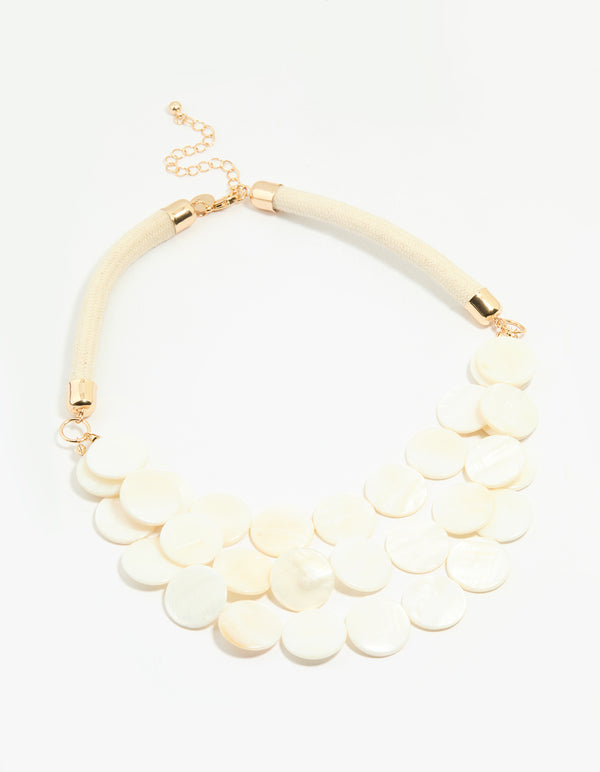 Gold Genuine Shell Layered Disc Cord Necklace