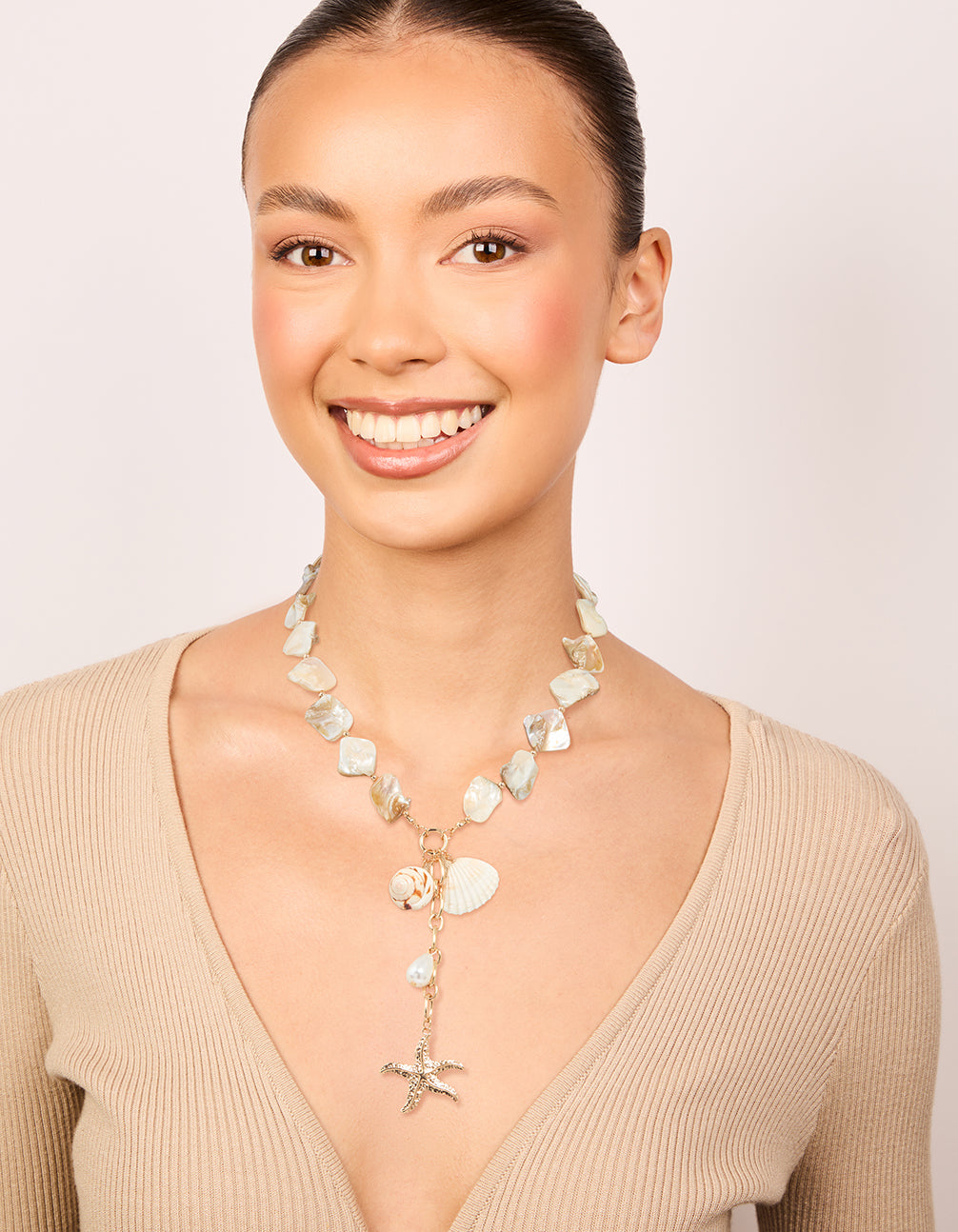 Genuine Shell Shell & Starfish Pendant Charm Necklace