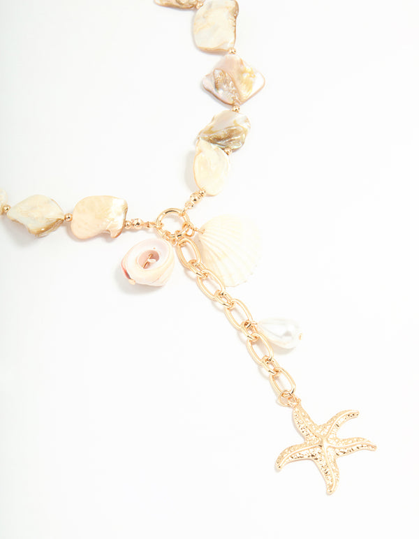 Genuine Shell Shell & Starfish Pendant Charm Necklace