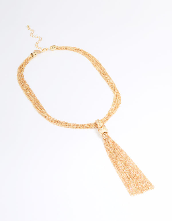 Gold Textured Rope Y-Necklace