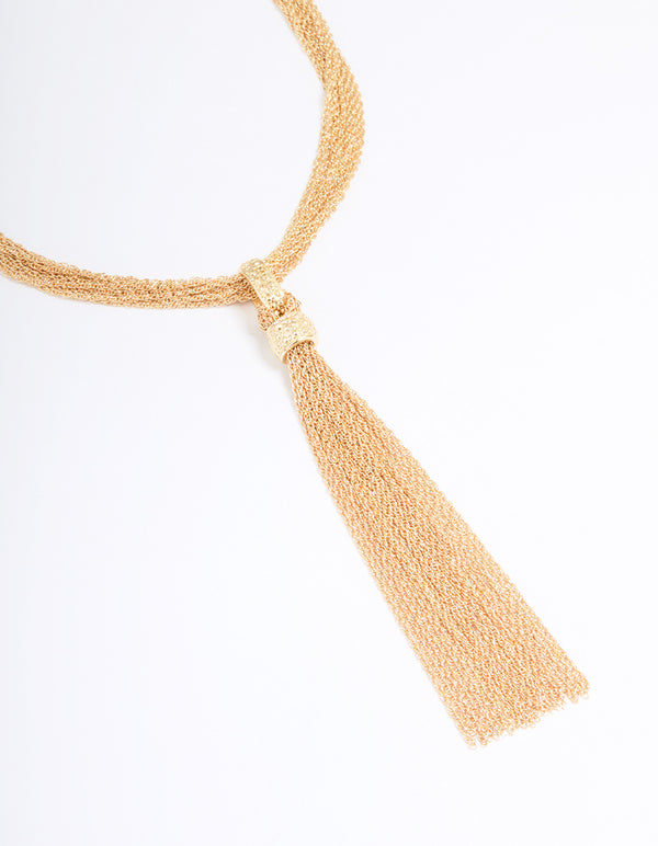 Gold Textured Rope Y-Necklace