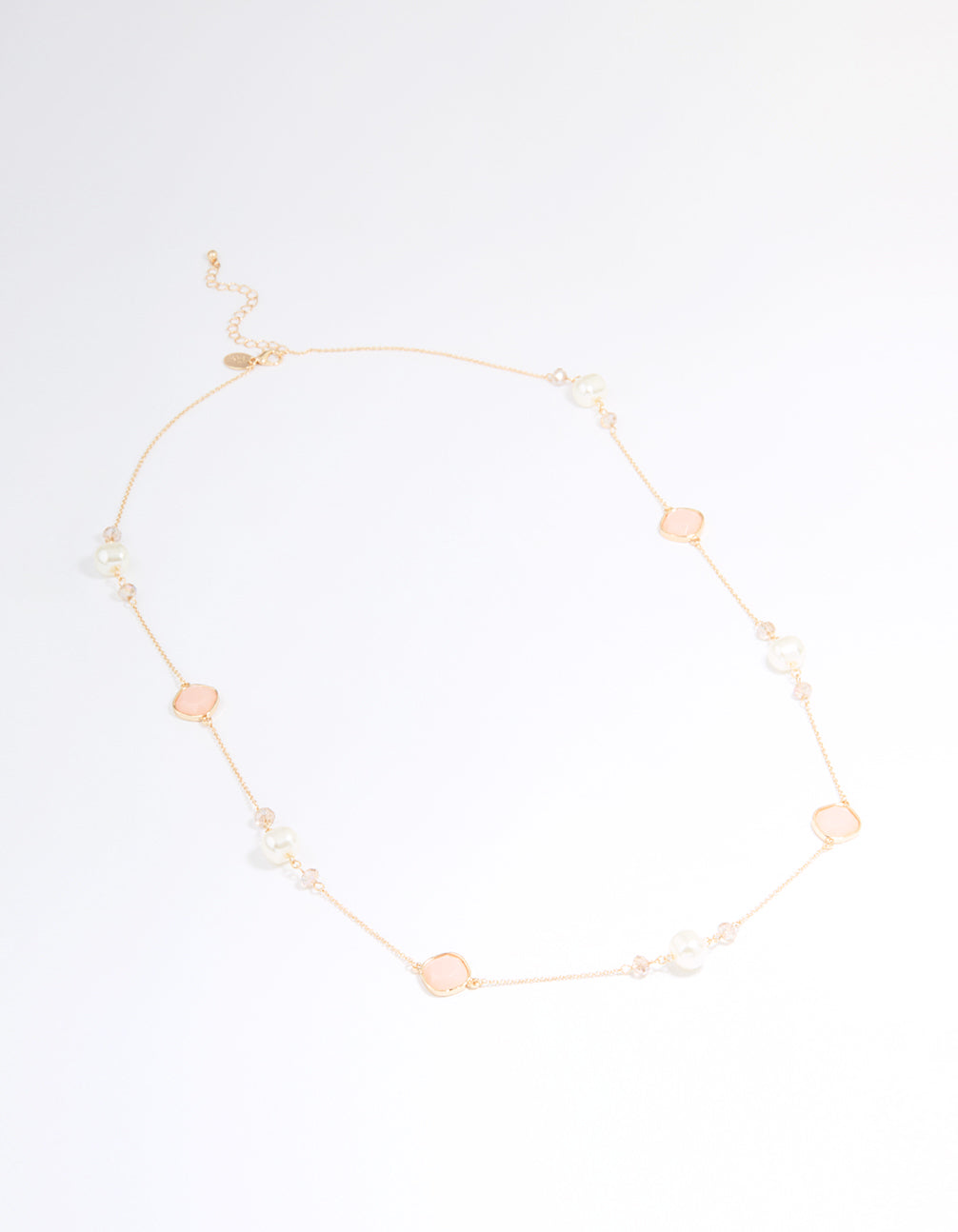 Gold Pink Beaded Mixed Long Necklace