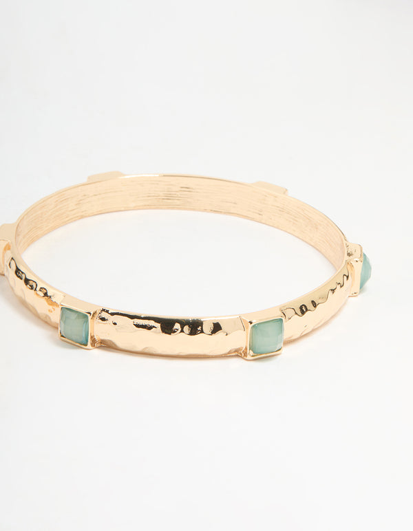 Gold Hammered & Green Gem Bangles 2-Pack