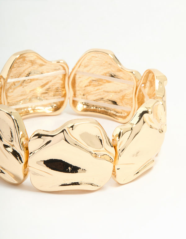 Gold Textured Leaf Stretch Bracelet