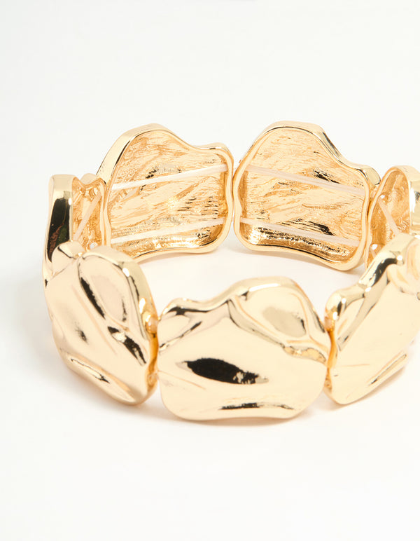 Gold Textured Leaf Stretch Bracelet