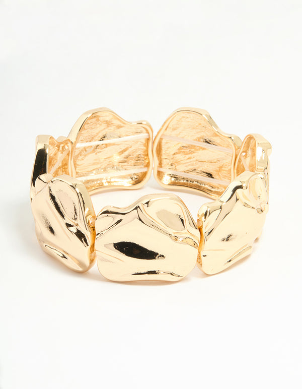 Gold Textured Leaf Stretch Bracelet