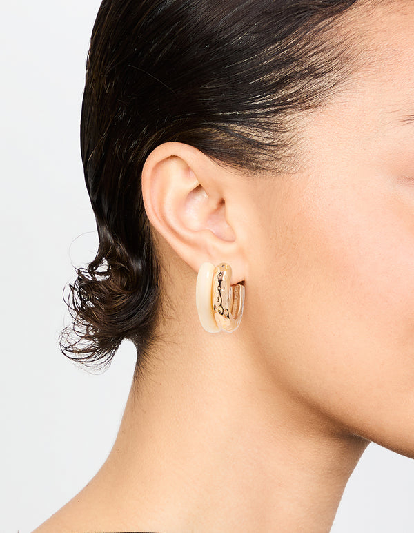 Gold Acrylic Hammered Layered Hoop Earrings
