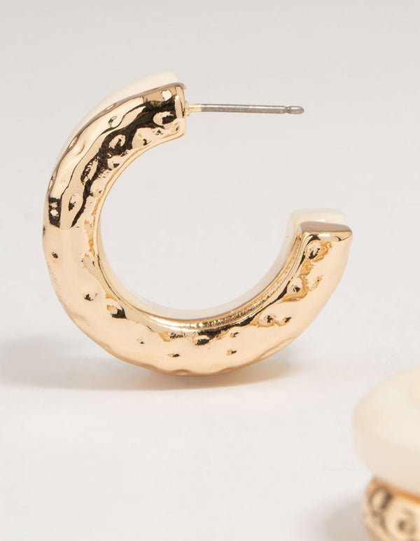 Gold Acrylic Hammered Layered Hoop Earrings