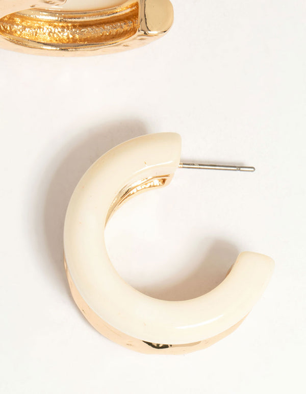 Gold Acrylic Hammered Layered Hoop Earrings