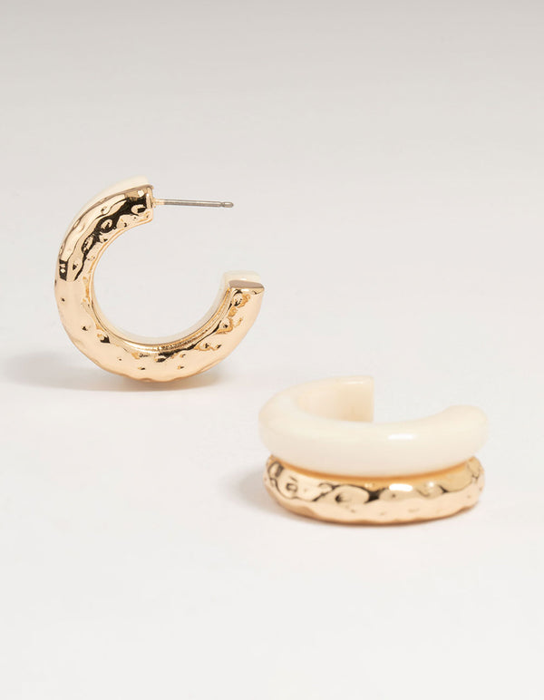 Gold Acrylic Hammered Layered Hoop Earrings