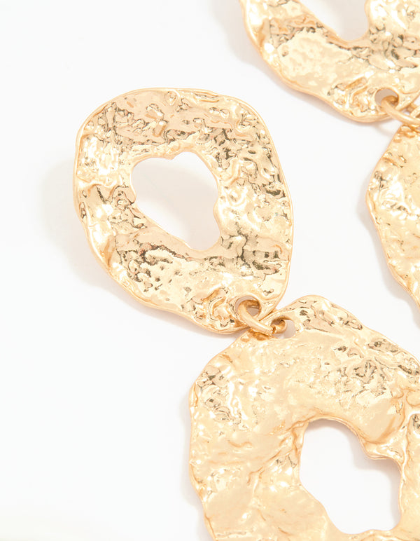 Gold Hammered Circle Drop Earrings