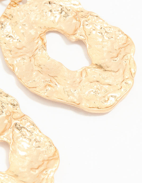 Gold Hammered Circle Drop Earrings