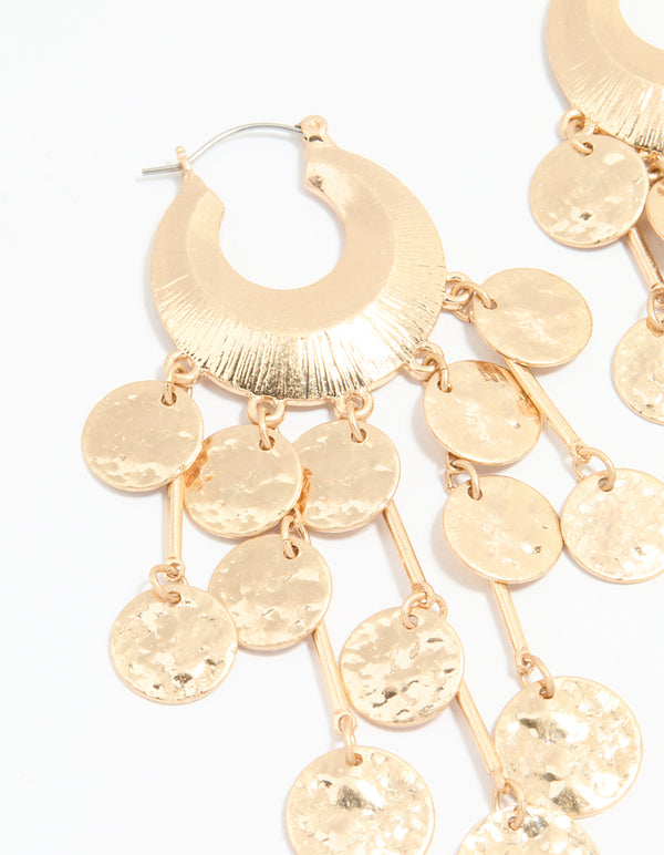 Gold Cascading Disc Hoop Earrings