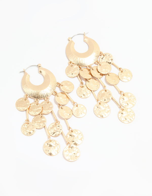 Gold Cascading Disc Hoop Earrings