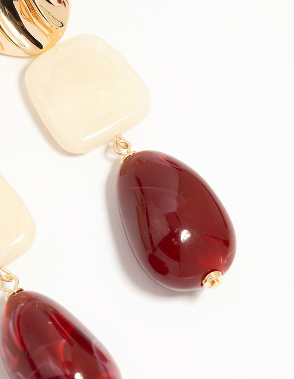 Gold Triple Stone Drop Earrings