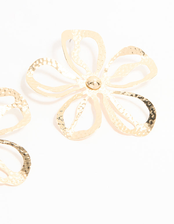 Gold Cut Out Large Flower Stud Earrings