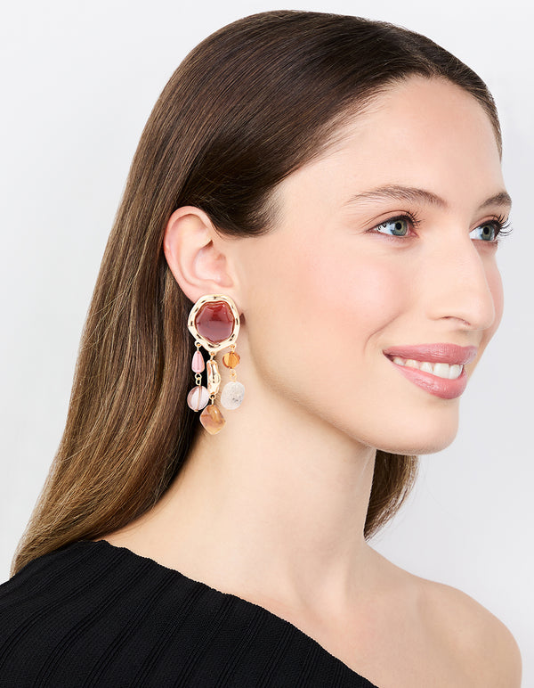 Gold Triple Molten Stone Drop Earrings