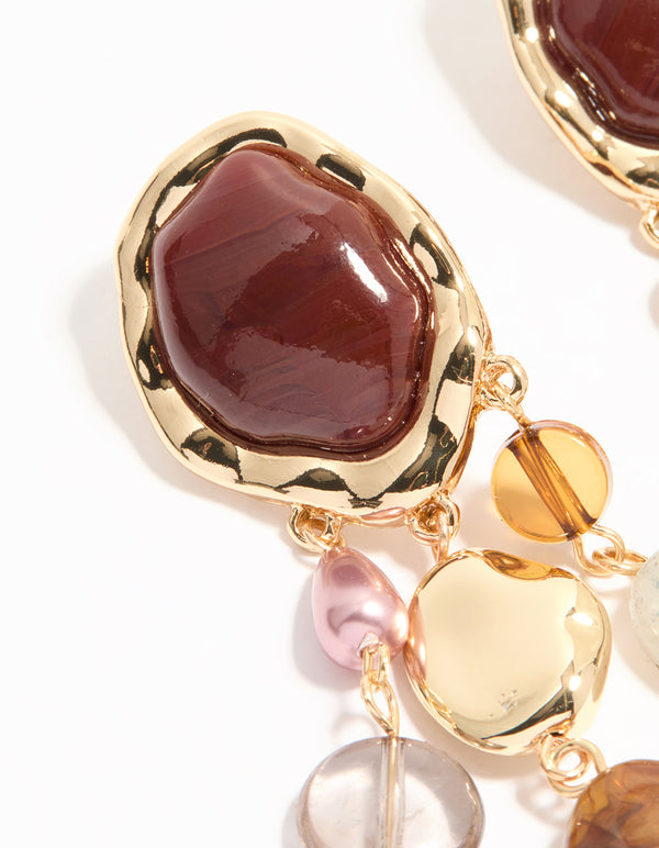 Gold Triple Molten Stone Drop Earrings