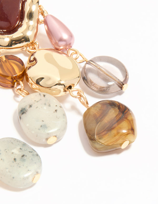 Gold Triple Molten Stone Drop Earrings