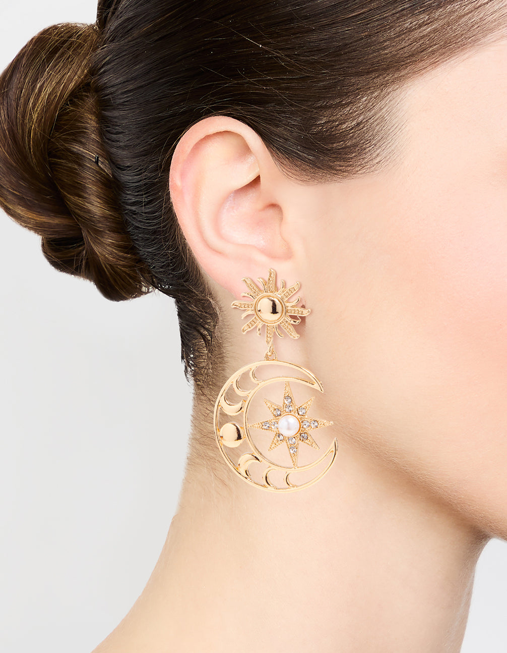 Gold Celestial Sun Drop Earrings