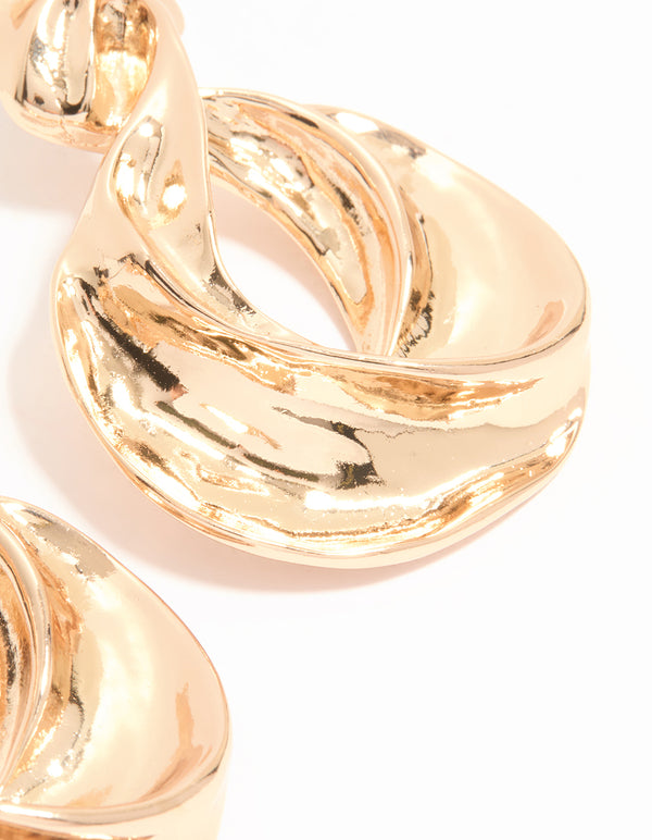 Gold Twisted Loop Drop Earrings