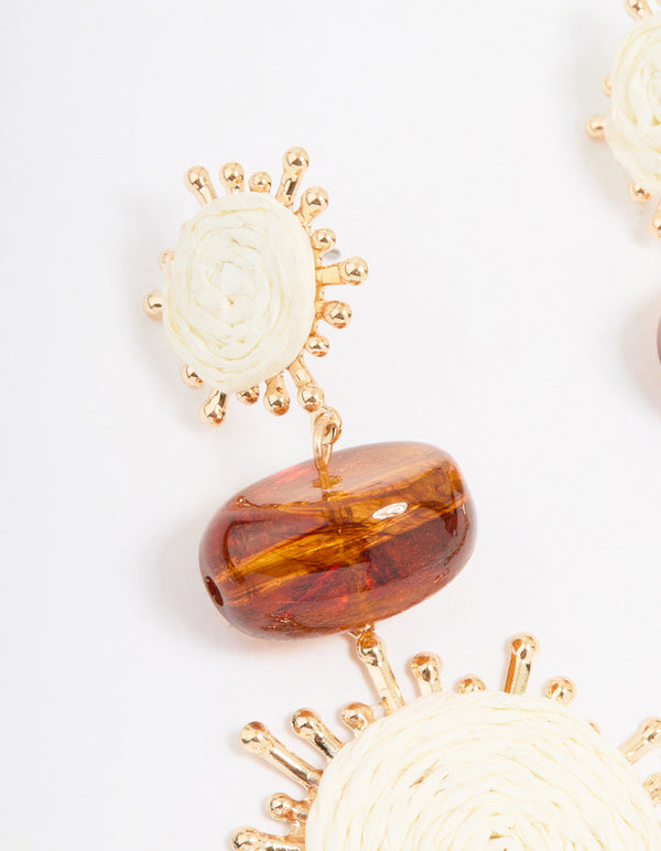 Gold Brown Stone Twisted Drop Earrings
