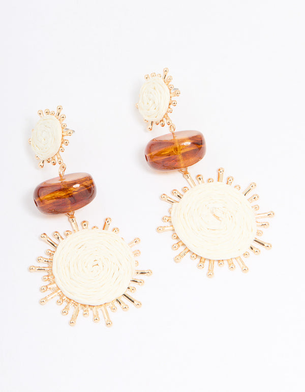 Gold Brown Stone Twisted Drop Earrings