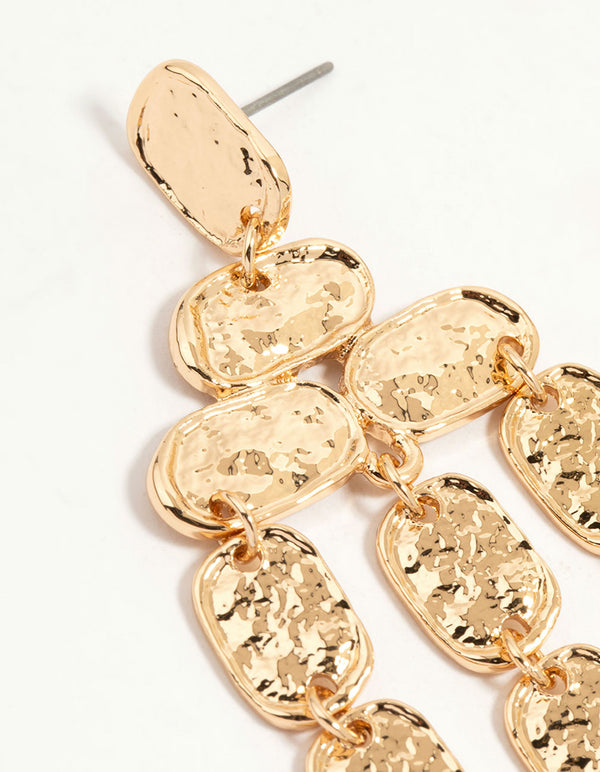 Gold Hammered Drop Earrings