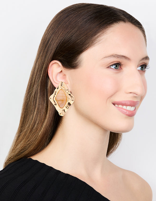 Gold Stone Molten Stud Earrings